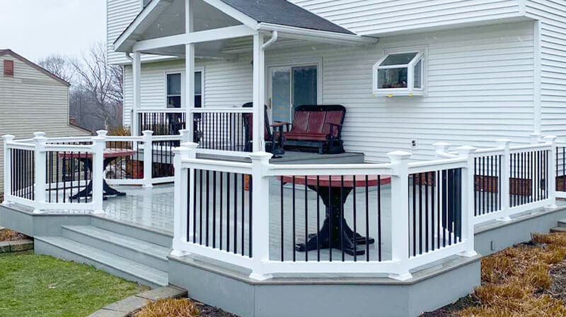 Multi-level composite deck overlooking yard